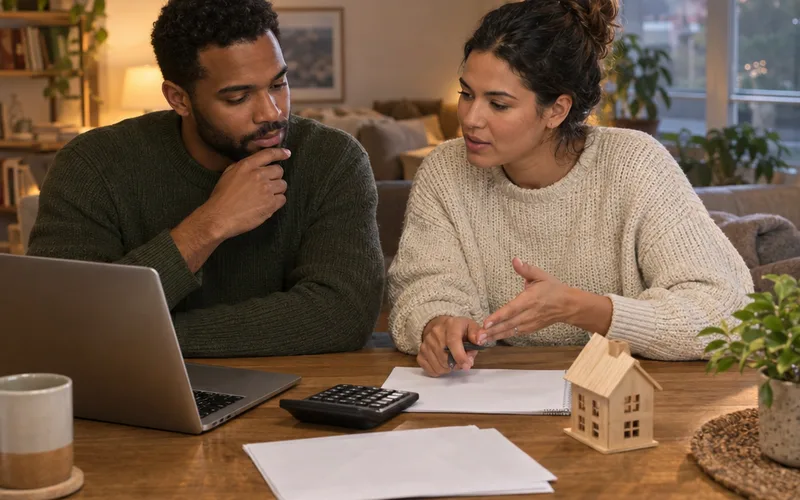 Household discussing debt choices before buying a home