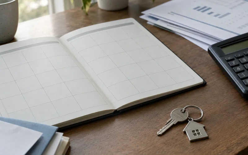 Calendar and account documents used to plan debt consolidation before a mortgage