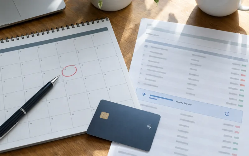 Payment calendar and old credit card during a pending transfer